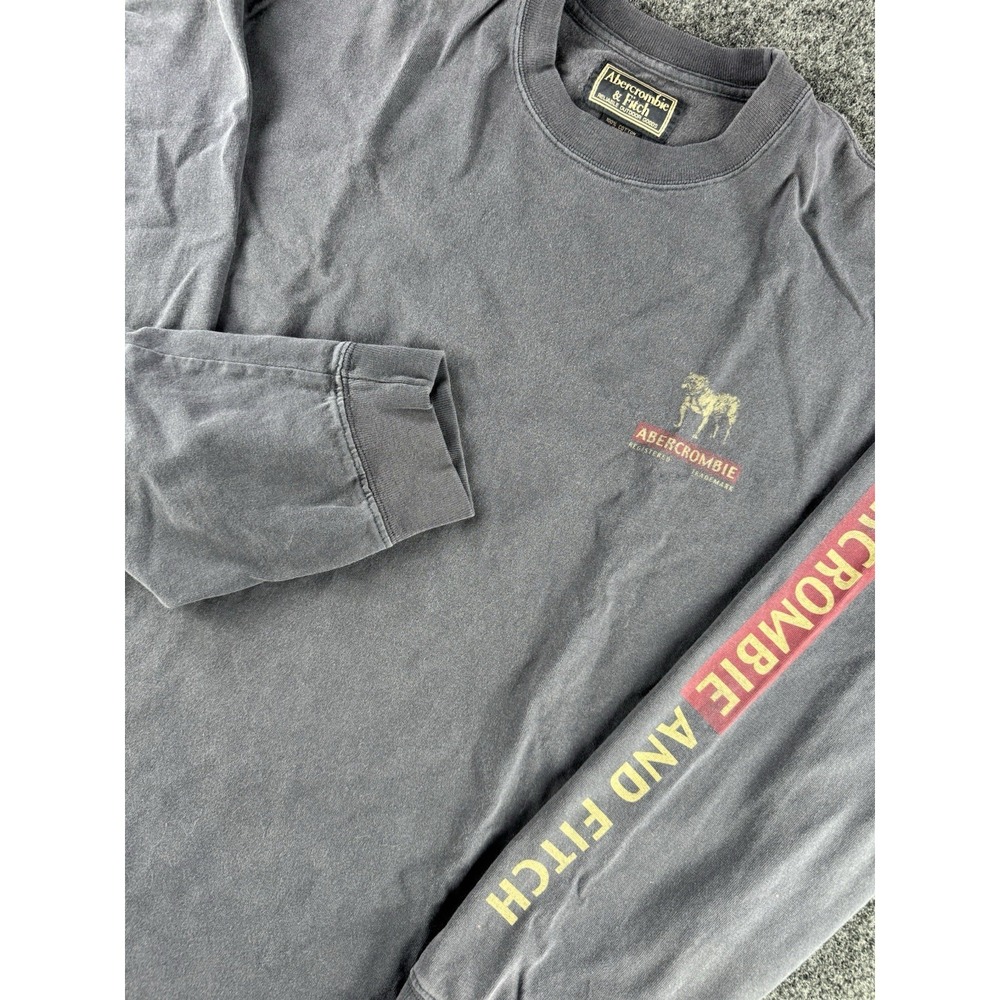 VTG Abercrombie & Fitch Long Sleeve T Shirt Gray Logo Sleeve Mens XL